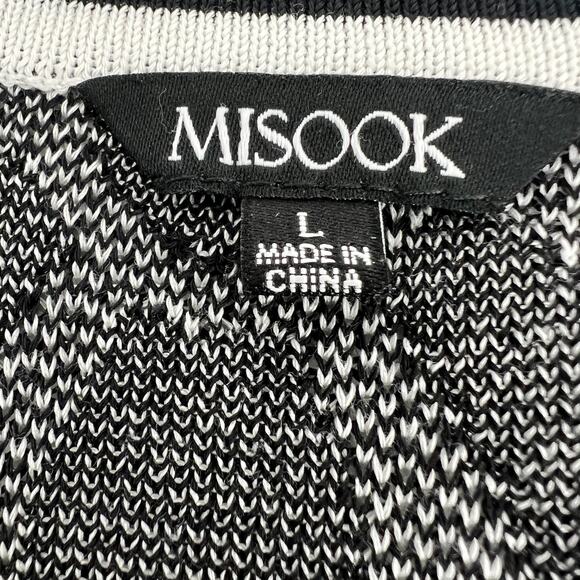 Misook Mixed Knit Print Cardigan Sweater Womens Large Black White Graphic Long - Picture 3 of 9
